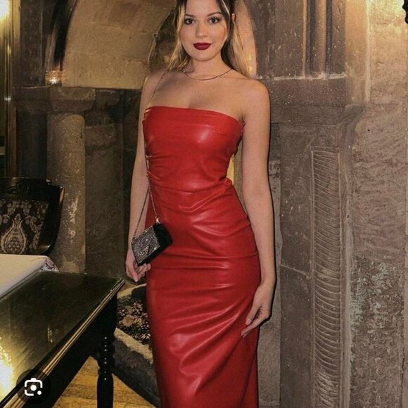 Zara Red Leather Dress - Brand New! - Picture 3 of 3
